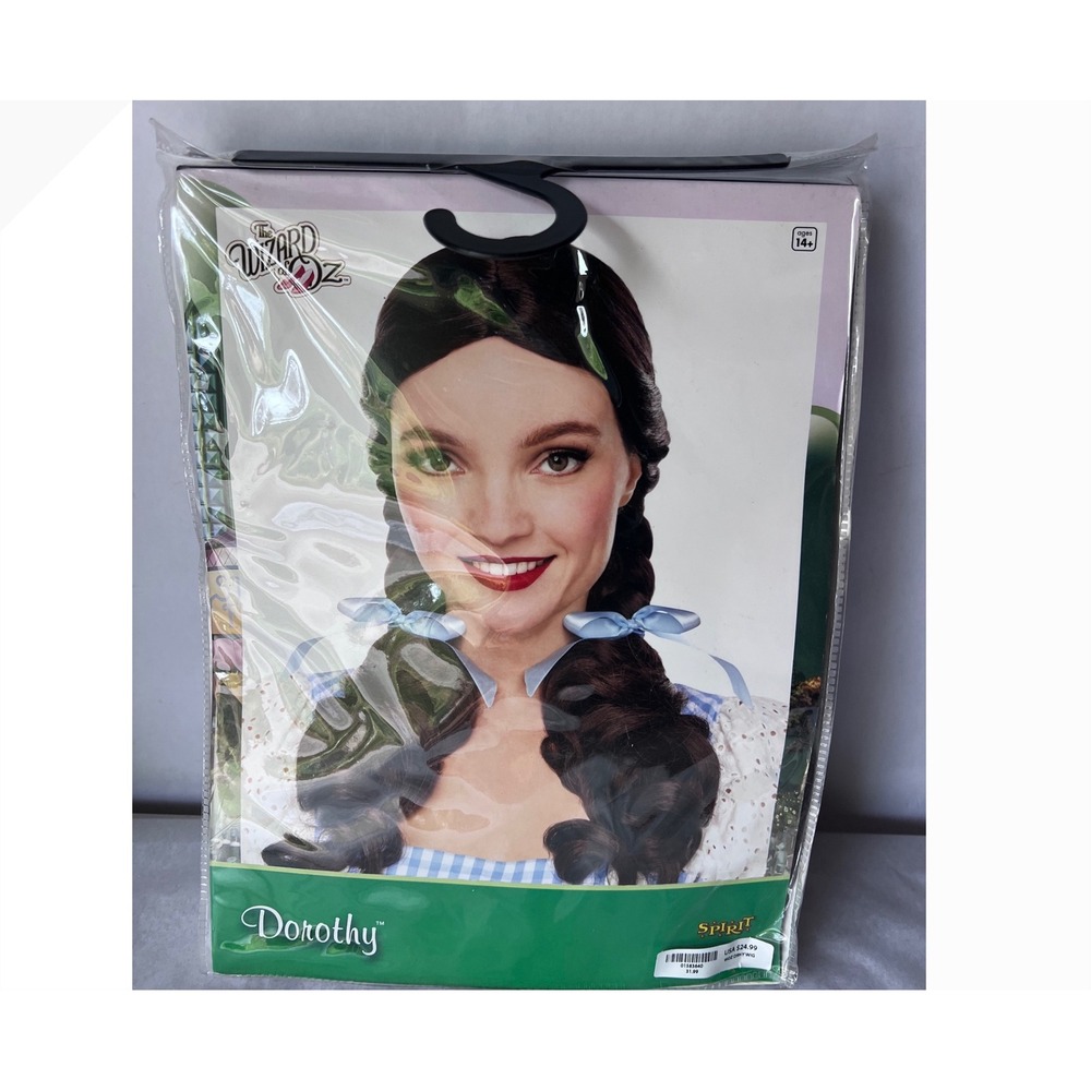 Spirit Halloween Wizard of Oz Dorothy Brunette Pigtail Wig with Blue Ribbons NEW